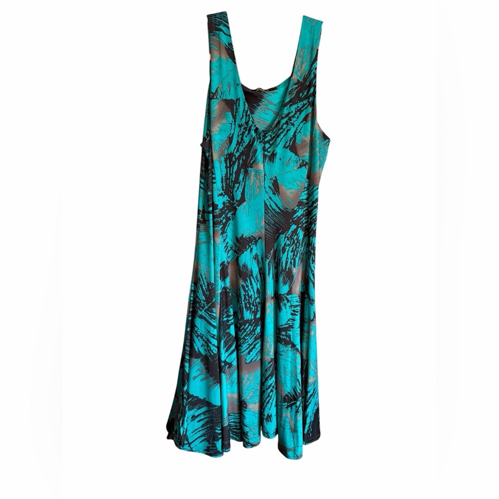 Papa Vancouver Vibrant Teal and Black Sleeveless Tropical Print Dress-Size Small - Picture 5 of 11
